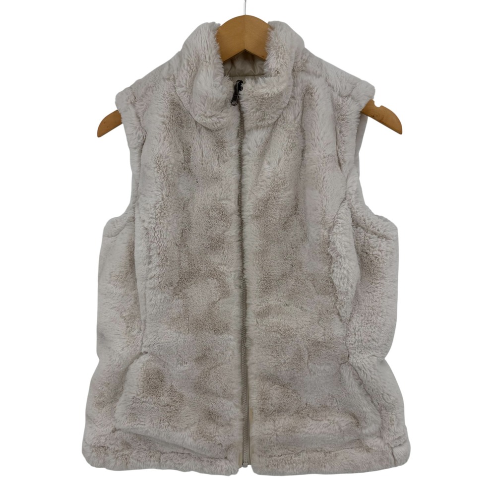Nicole Miller Reversible Puffer Vest Women XS Cream Faux Fur Quilted Gorpcore